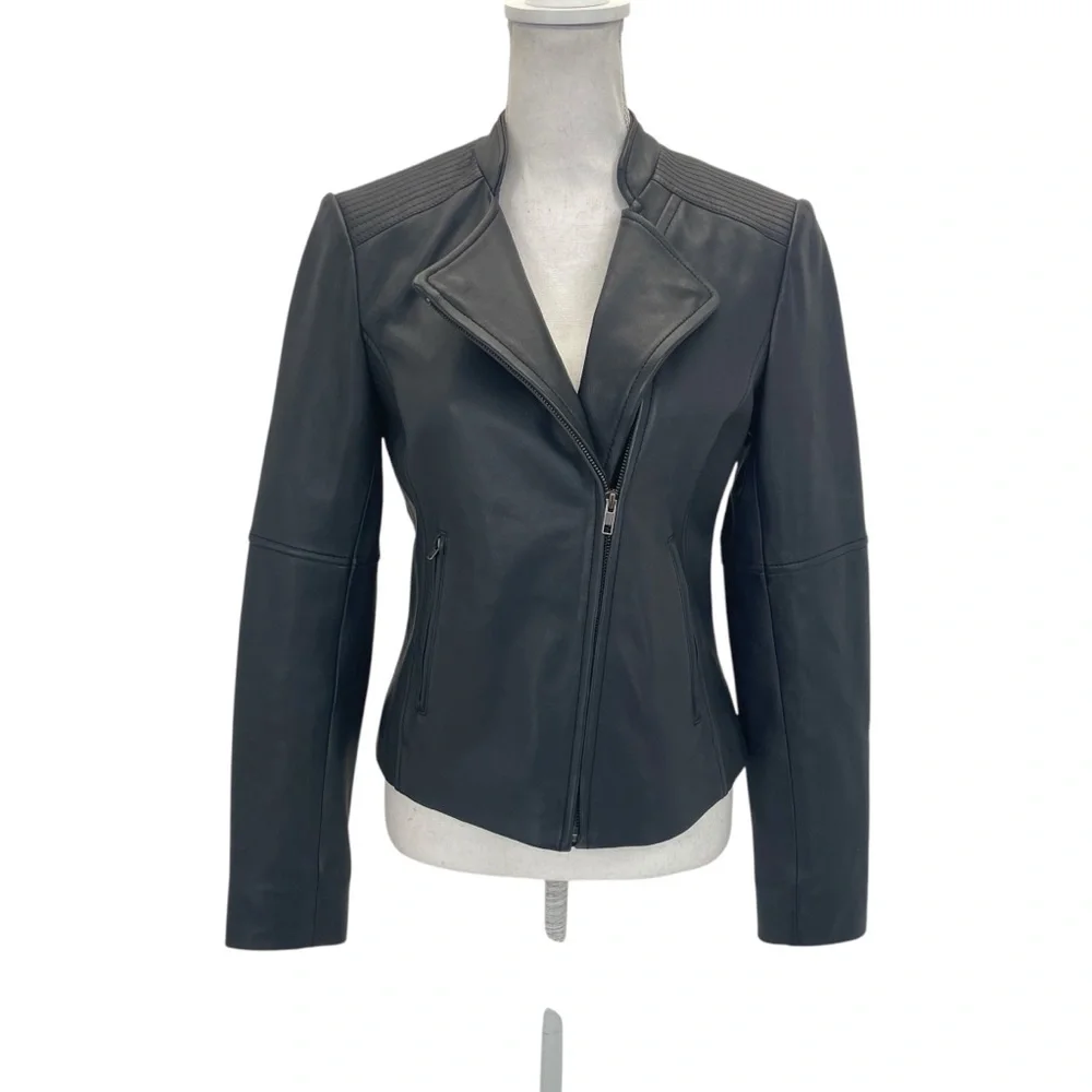 Reiss Lambskin Leather Jacket Medium Black - Picture 16 of 16